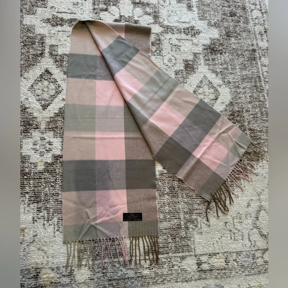 Pink Plaid Houndstooth Cashmere Scarf Made In Germany